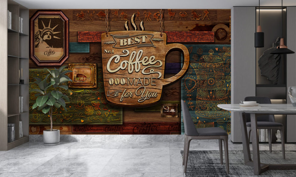 Kahve Dükkanı İçin 3D Duvar Kağıdı