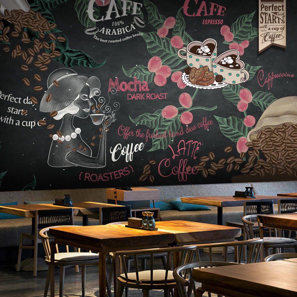 Kafeler İçin Kahve Desenli 3D Duvar Kağıdı