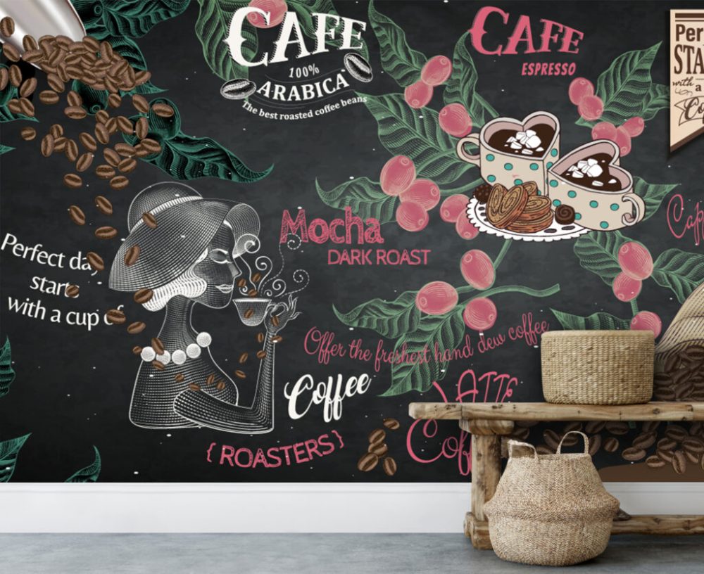 Kafeler İçin Kahve Desenli 3D Duvar Kağıdı