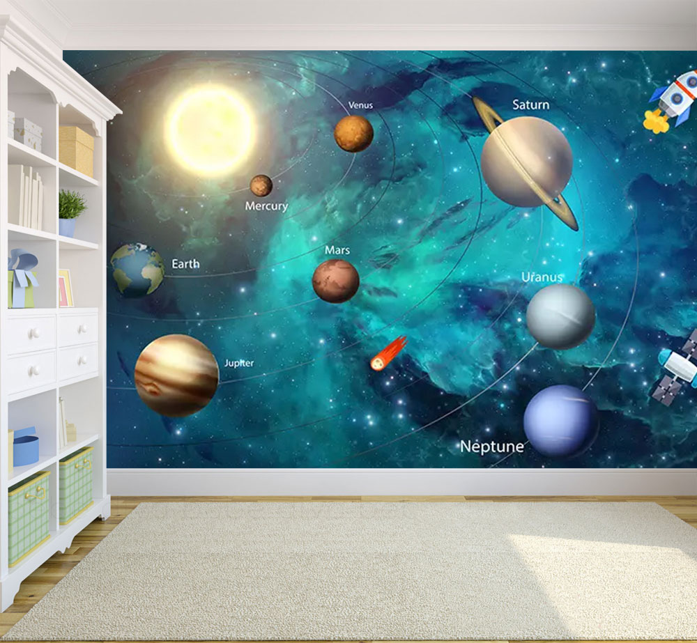 Güneş Sistemi Desenli 3D Duvar Kağıdı