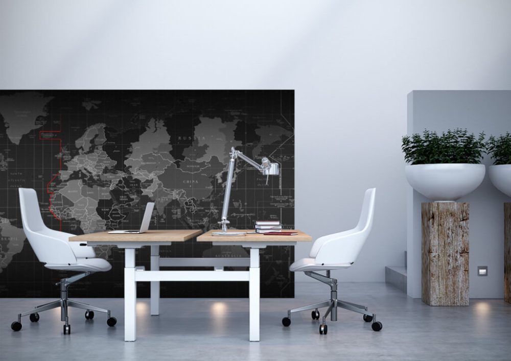 Dijital Siyah Dünya Haritası Desenli 3D Duvar Kağıdı