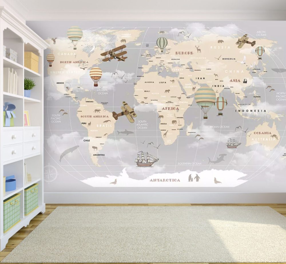 Ölçekli Çocuk Haritalı 3D Duvar Kağıdı