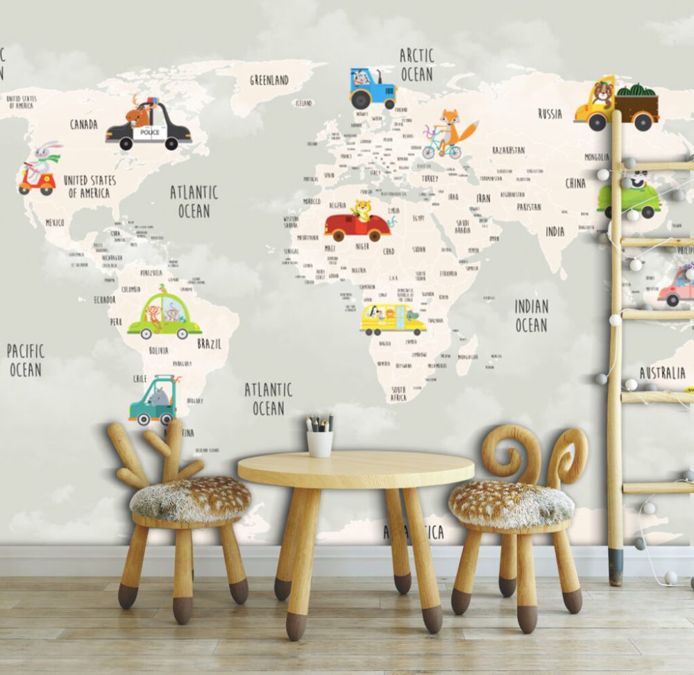 Türkçe Yazılı Çocuk Haritası 3D Duvar Kağıdı