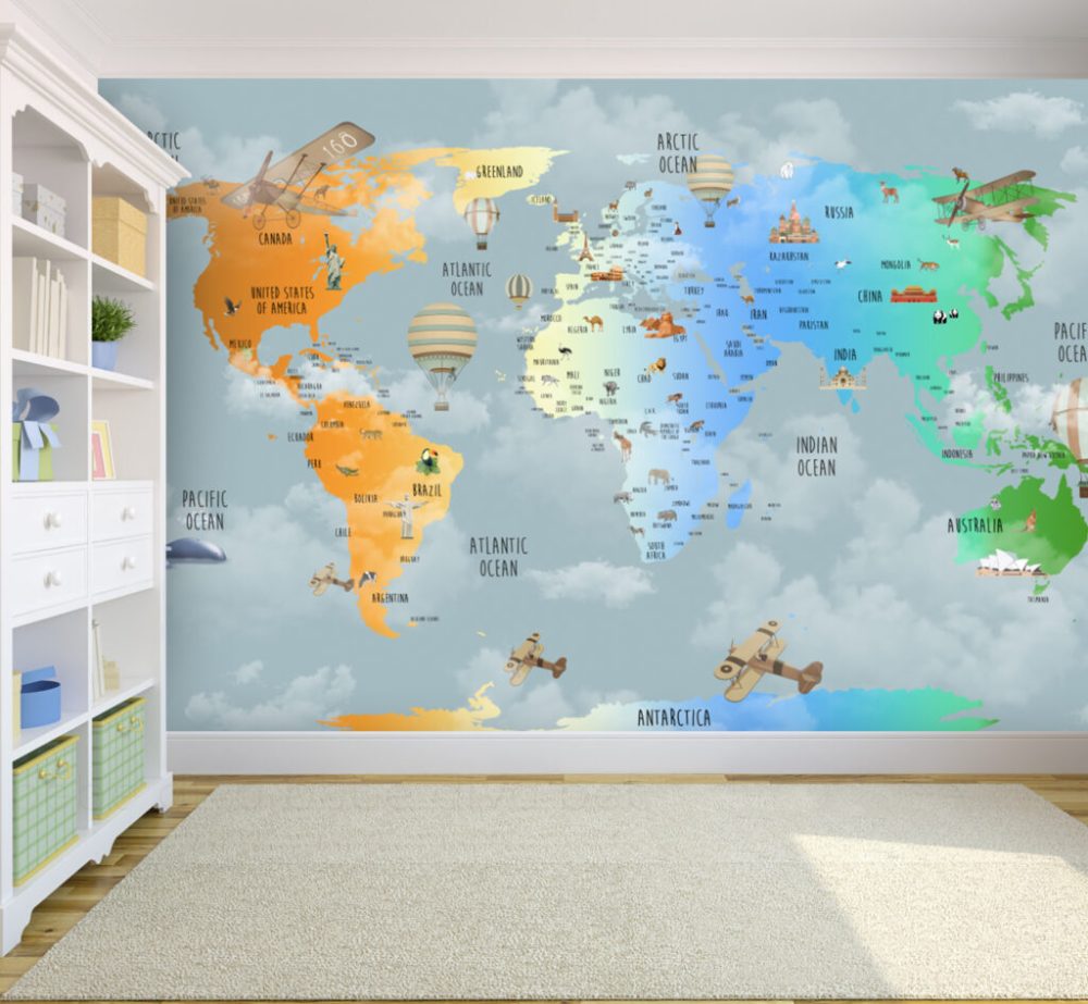 Ülkenin Ünlü Olan Yapılı Çocuk Haritası 3D Duvar Kağıdı