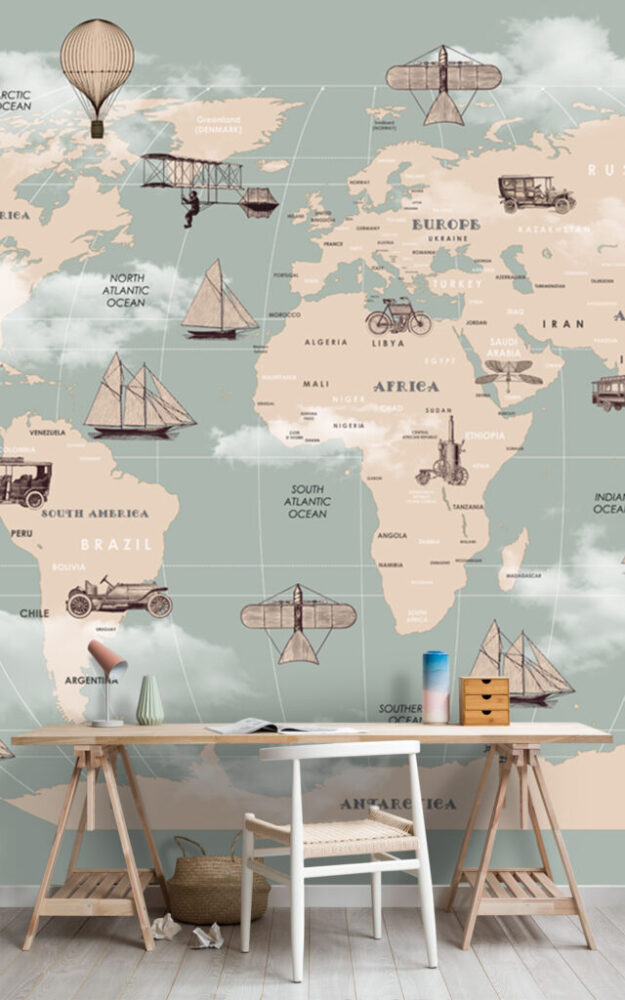 Ölçekli Kahverengi Çocuk Haritası 3D Duvar Kağıdı