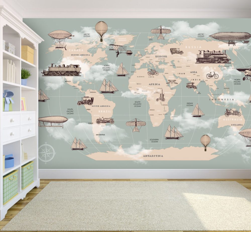 Ölçekli Kahverengi Çocuk Haritası 3D Duvar Kağıdı