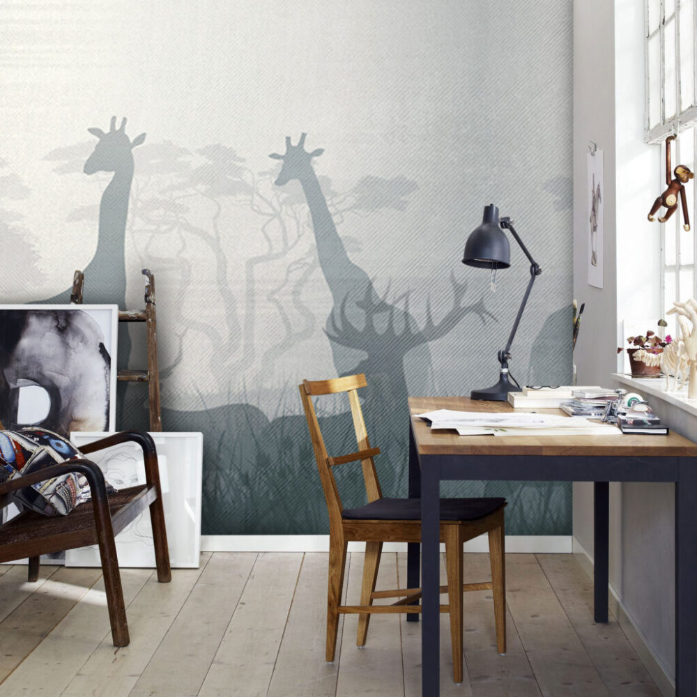 Zürafa ve Geyik Gölge Desenli 3D Duvar Kağıdı