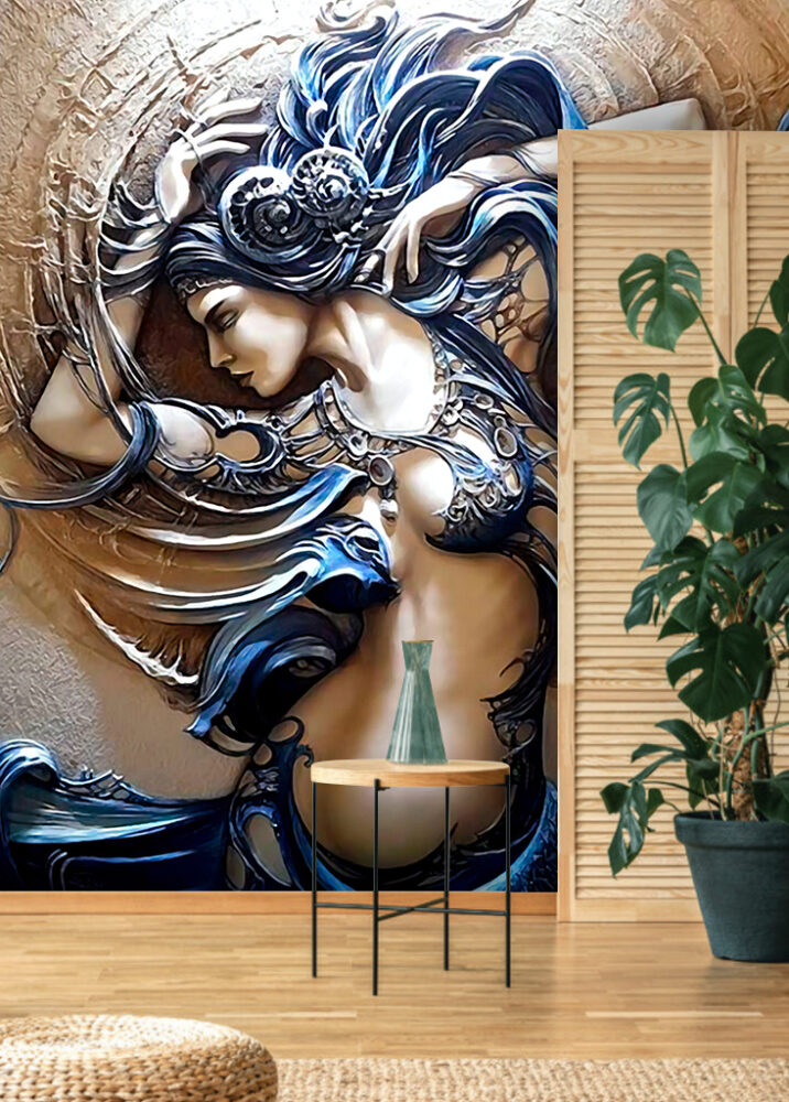 Oryantal Kadın Desenli 3D Duvar Kağıdı