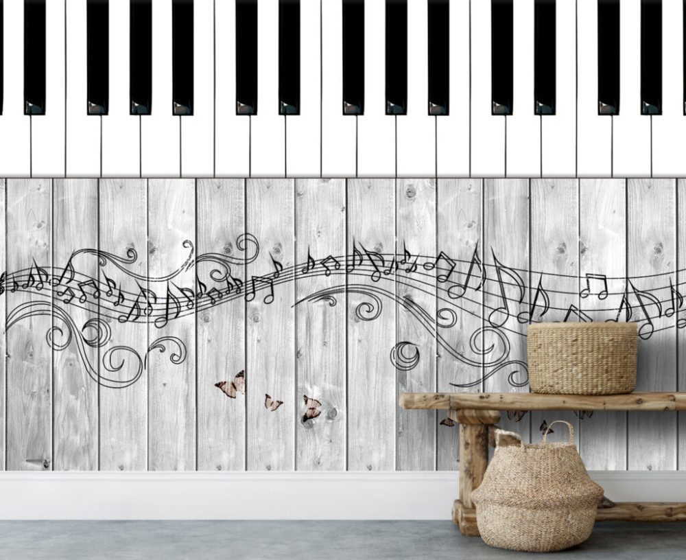 Piyano Tuşu Desenli 3D Duvar Kağıdı