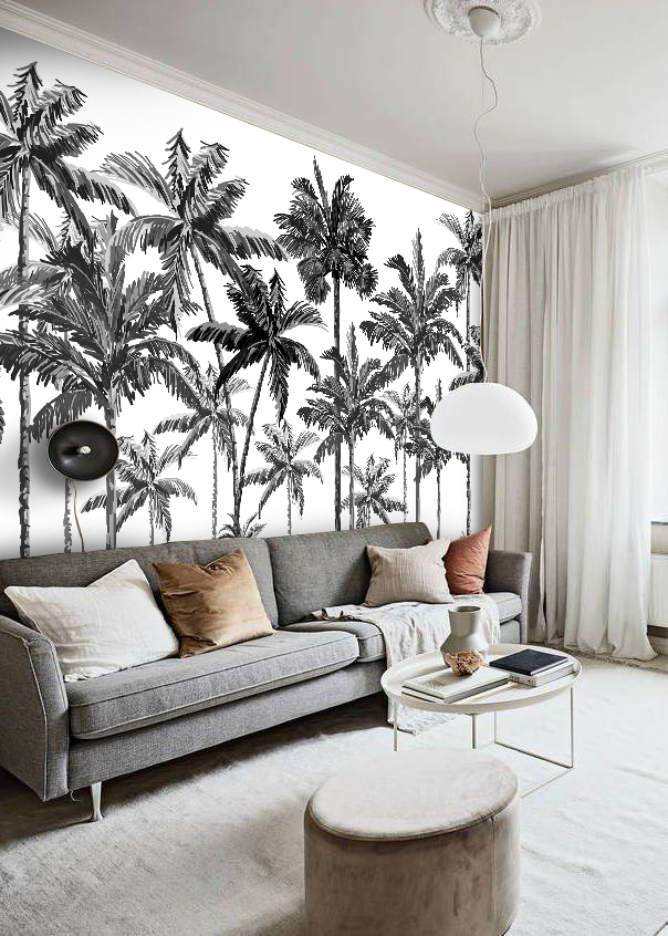 3D Palmiye Ağacı Desenli Tropikal Duvar Kağıdı