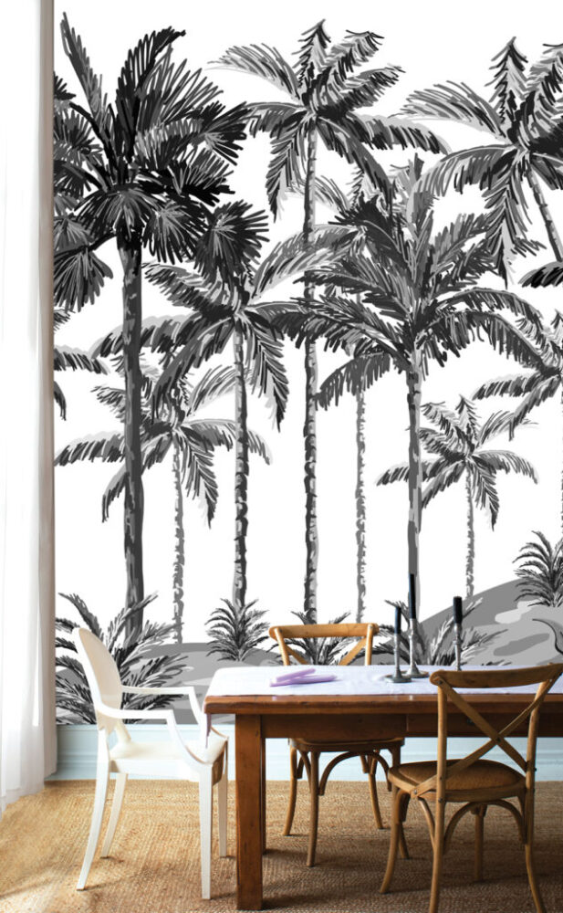 3D Palmiye Ağacı Desenli Tropikal Duvar Kağıdı