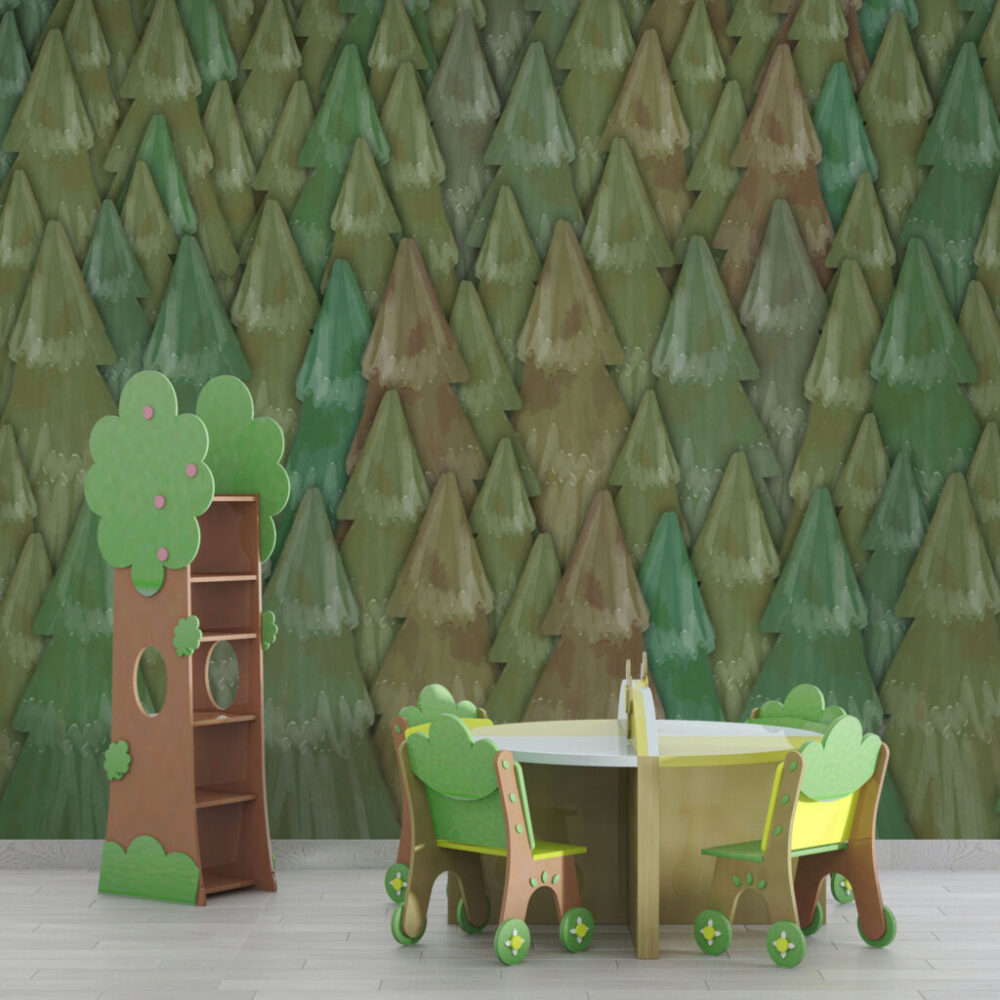 Sıralı Çam Ağacı Desenli 3D Duvar Kağıdı