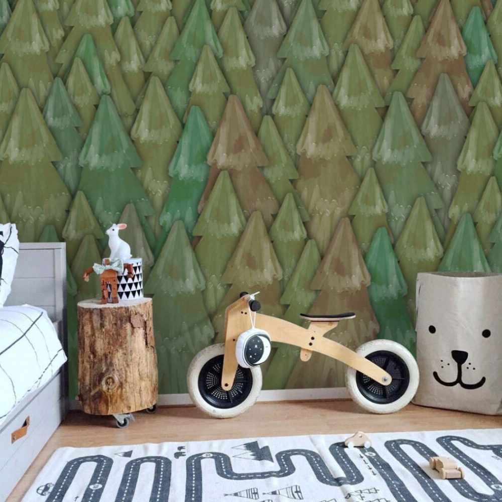 Sıralı Çam Ağacı Desenli 3D Duvar Kağıdı