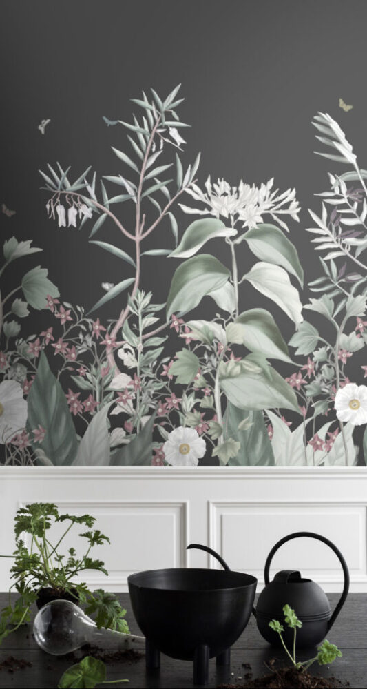 Çok Çeşit Koyu Yeşil Bitki ve Çiçek Desenli 3D Duvar Kağıdı