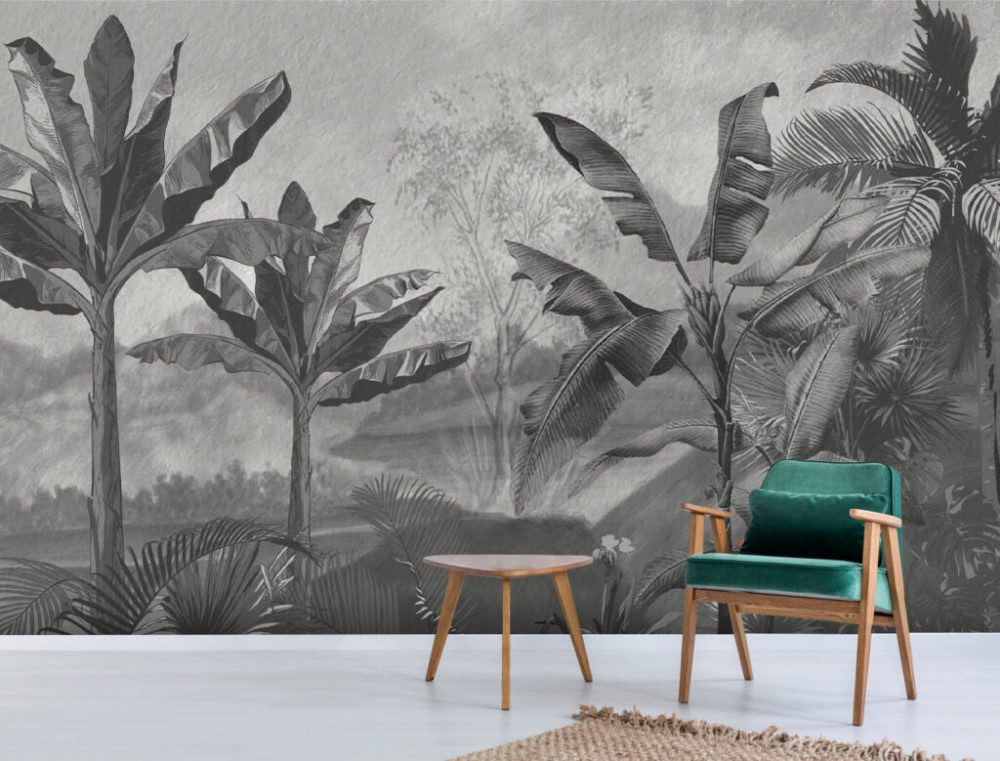 3D Çok Çeşit Ağaç ve Orman Desenli Tropikal Duvar Kağıdı