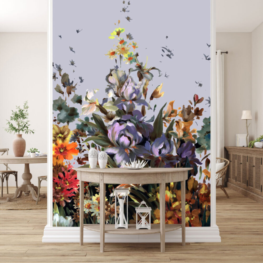 Yağlı Boyalı Çok Çeşit Çiçek Desenli 3D Duvar Kağıdı
