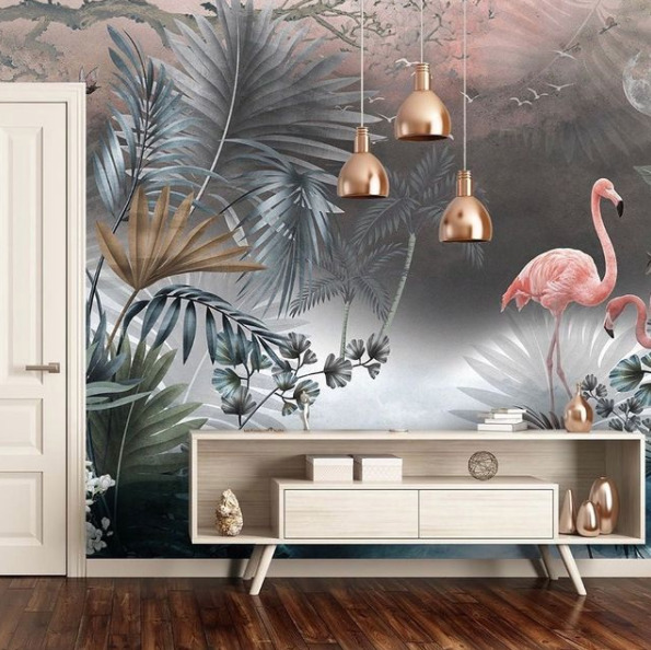 Flamingo ve Tropikal 3D Duvar Kağıdı
