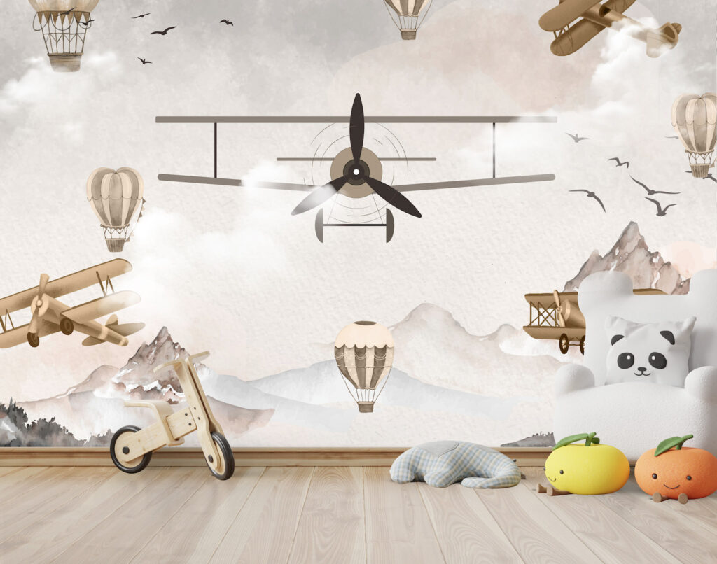 Çocuk Odası İçin Uçaklı 3D Duvar Kağıdı
