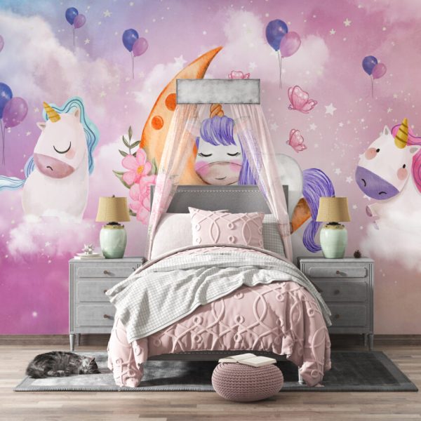 Unicorn Desenli 3D Duvar Kağıdı