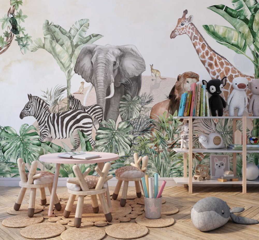 Otların Arasındaki Hayvanlar Temalı 3D Duvar Kağıdı