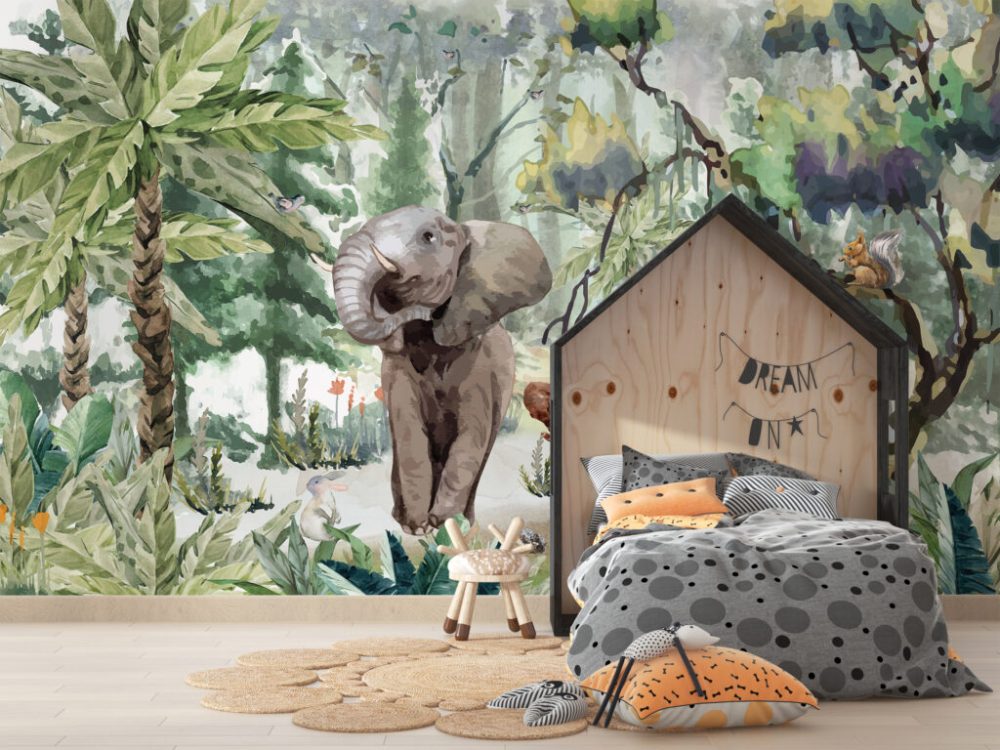 Ormandaki Hayvanlar Temalı 3D Duvar Kağıdı
