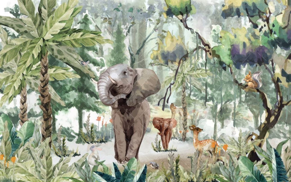 Ormandaki Hayvanlar Temalı 3D Duvar Kağıdı