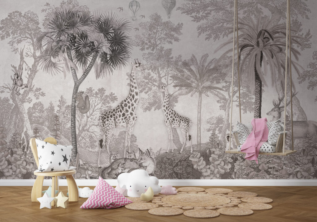 Ormandaki Zürafalar Çocuk Odası İçin 3D Duvar Kağıdı