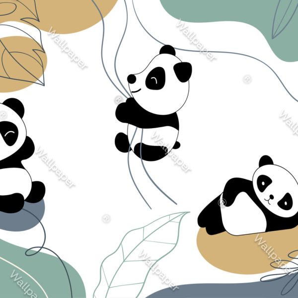 Sarmaşıklara Tutunan Panda Desenli 3D Duvar Kağıdı