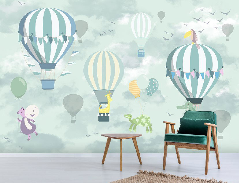 Balonlar Ve Bulutlar Temalı 3D Duvar Kağıdı