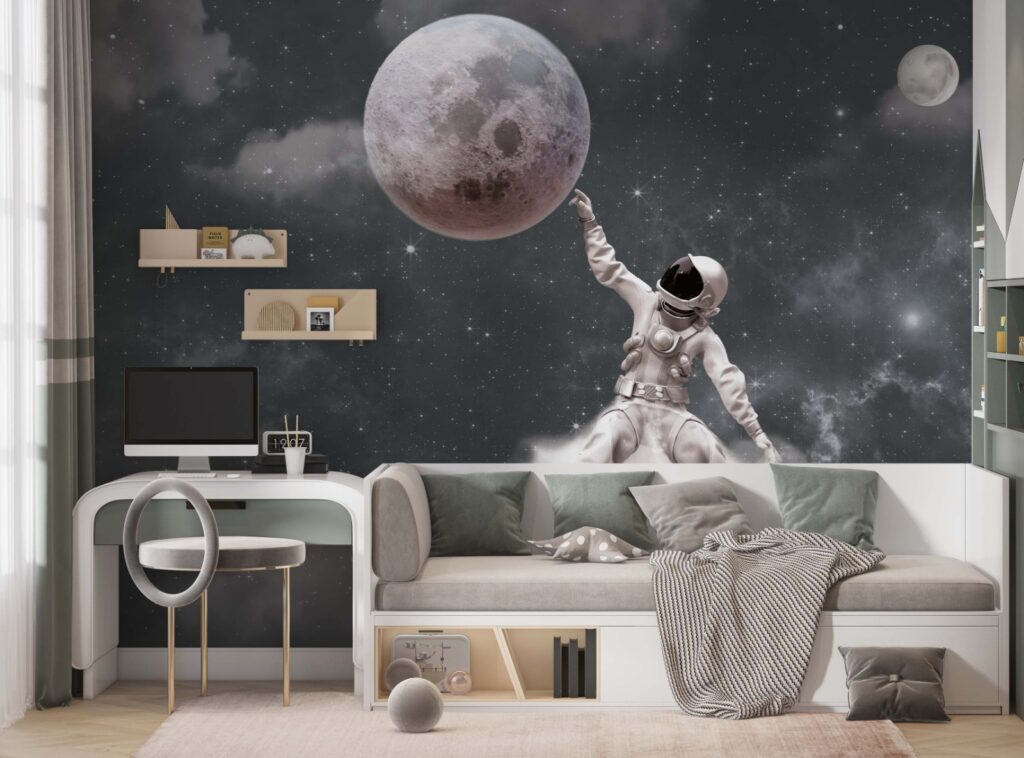 Ay ve Astronotlu 3D Duvar Kağıdı