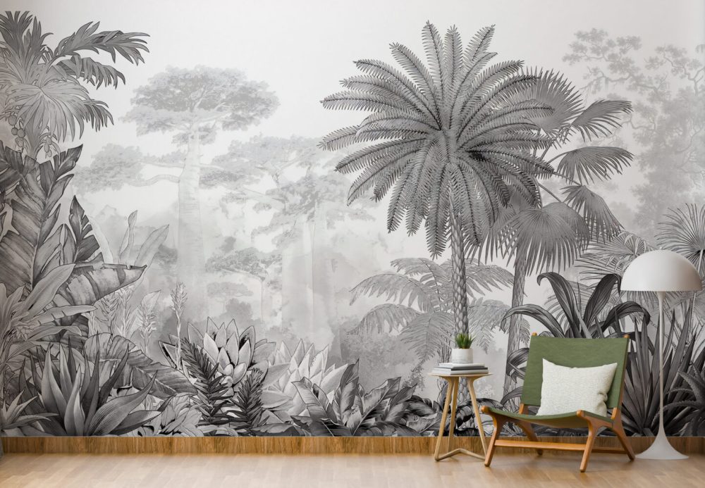 Siyah Beyaz Tropikal Duvar Kağıdı