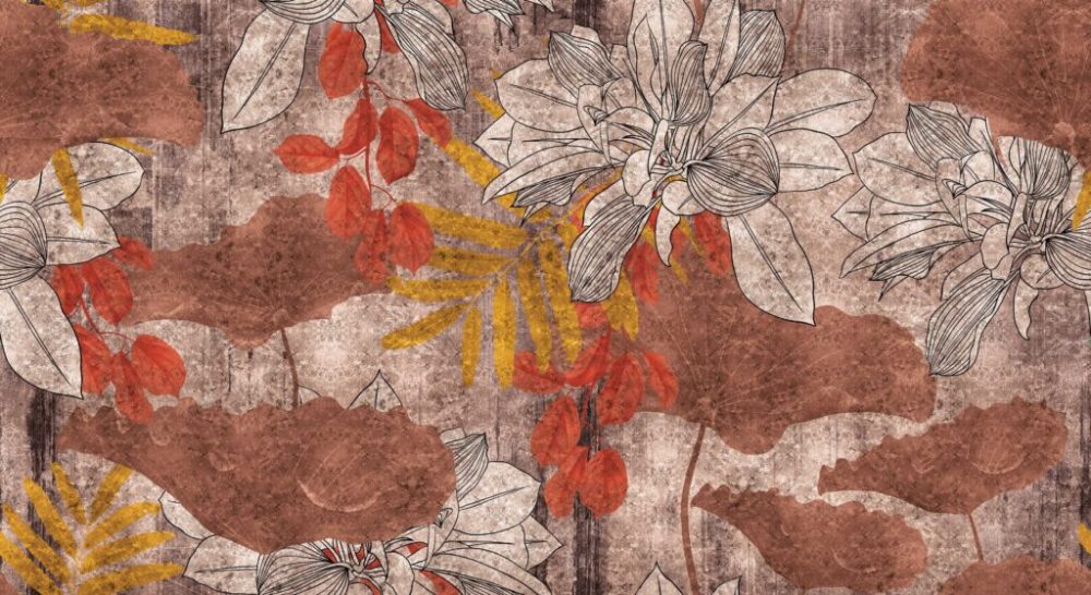 Eskitmeli Büyük Çiçek Desenliler 3D Duvar Kağıdı