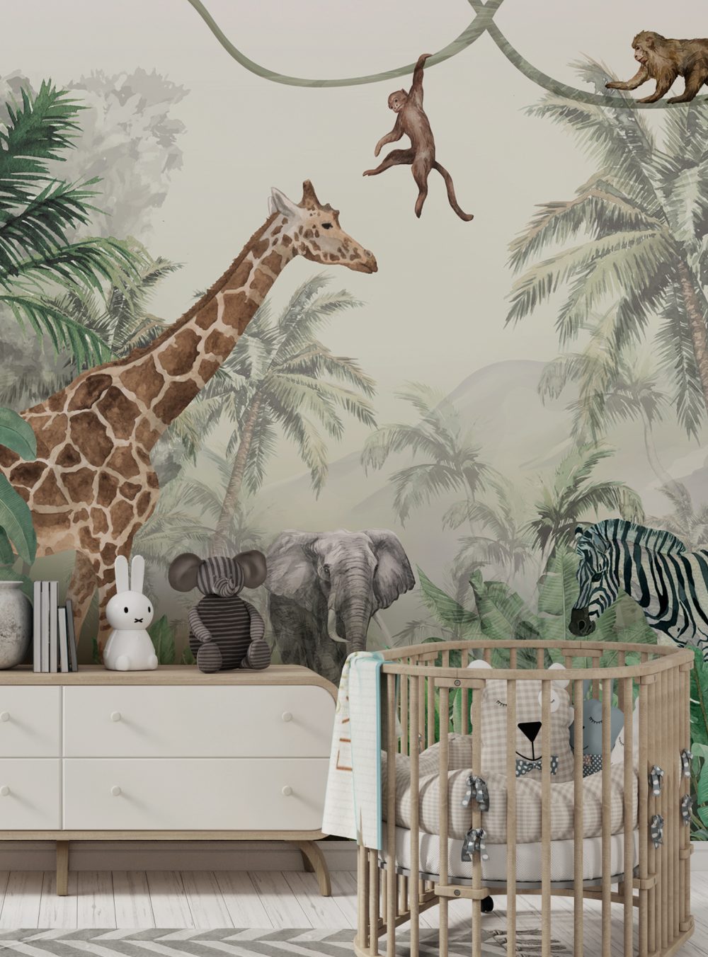 Safari Zürafalı ve Kaplanlı 3D Duvar Kağıdı
