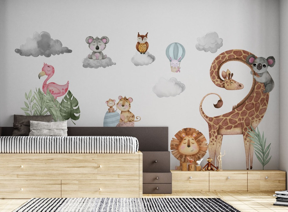 Zürafalı ve Balonlu Çocuk Odası Sticker