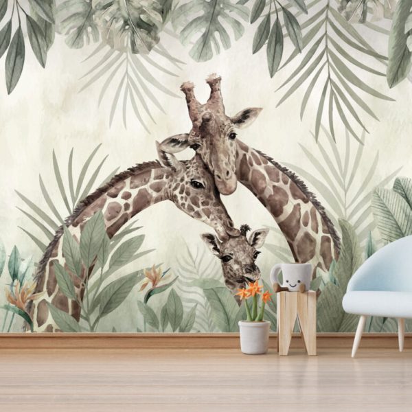 Zürafa Ailesi 3D Duvar Kağıdı