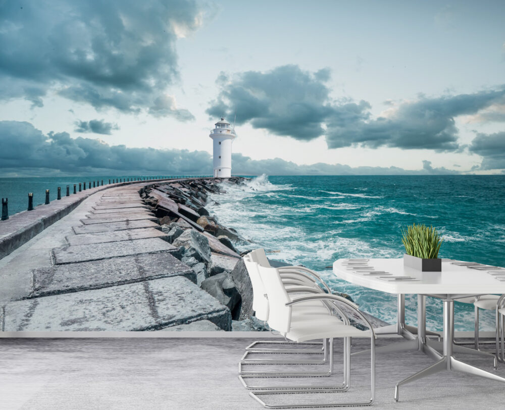 Deniz Feneri Manzaralı 3D Duvar Kağıdı