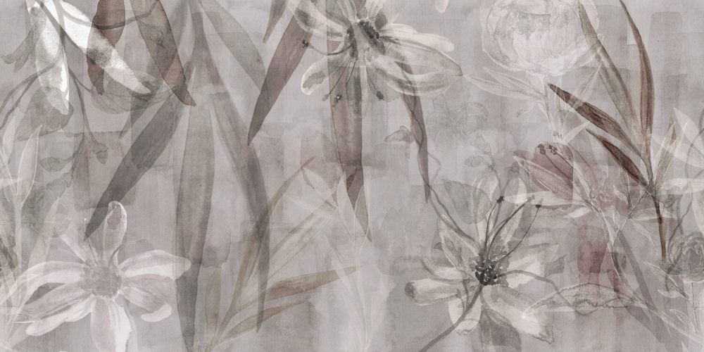 Sulu Boya Efektli Çiçekler ve Yapraklar Duvar Kağıdı