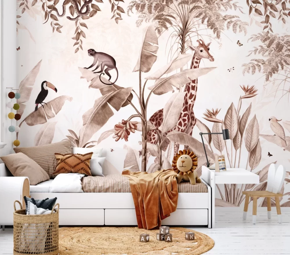 Tropikal Hayvanlar Sepya Tonlarında Duvar Kağıdı