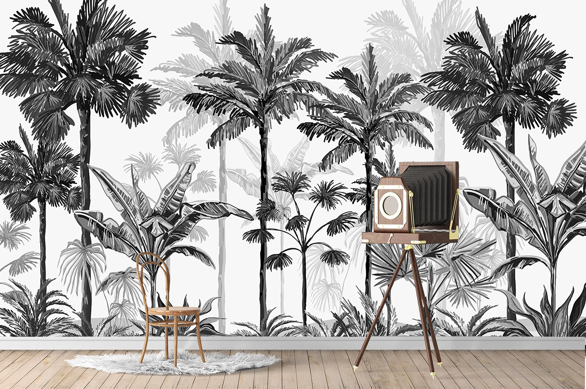 El Çizimi Palmiyeler Tropikal Duvar Kağıdı