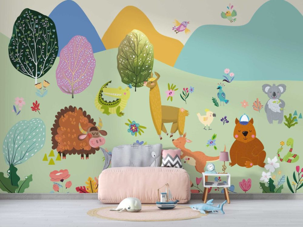 Renkli Hayvanlar Eğlenceli Duvar Kağıdı