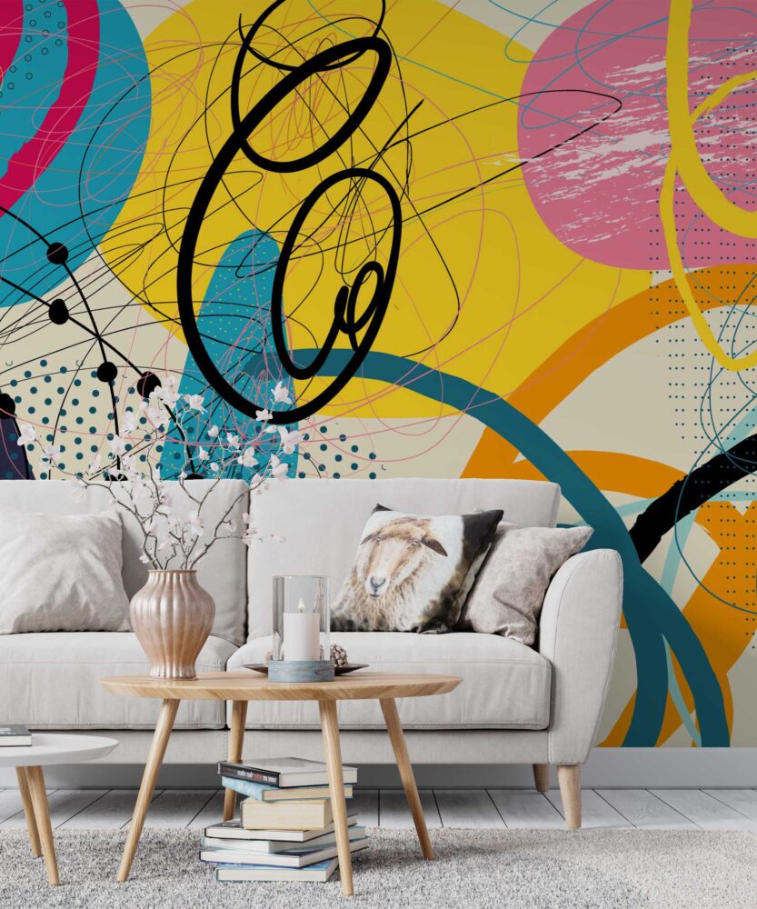 Renkli Çizgisel Desenler Modern Duvar Kağıdı