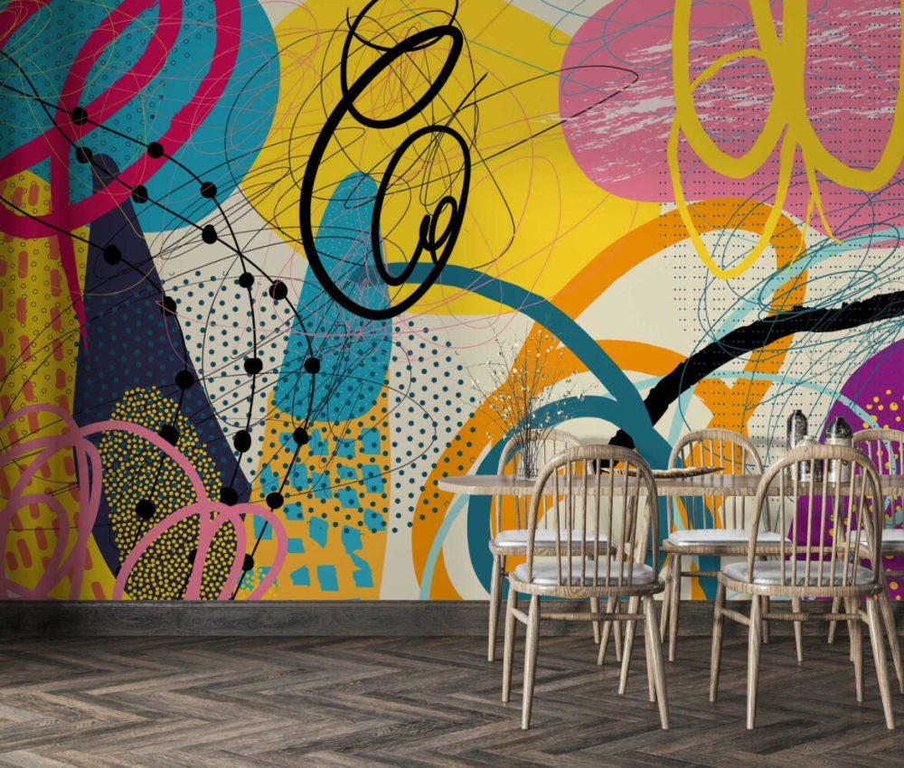 Renkli Çizgisel Desenler Modern Duvar Kağıdı