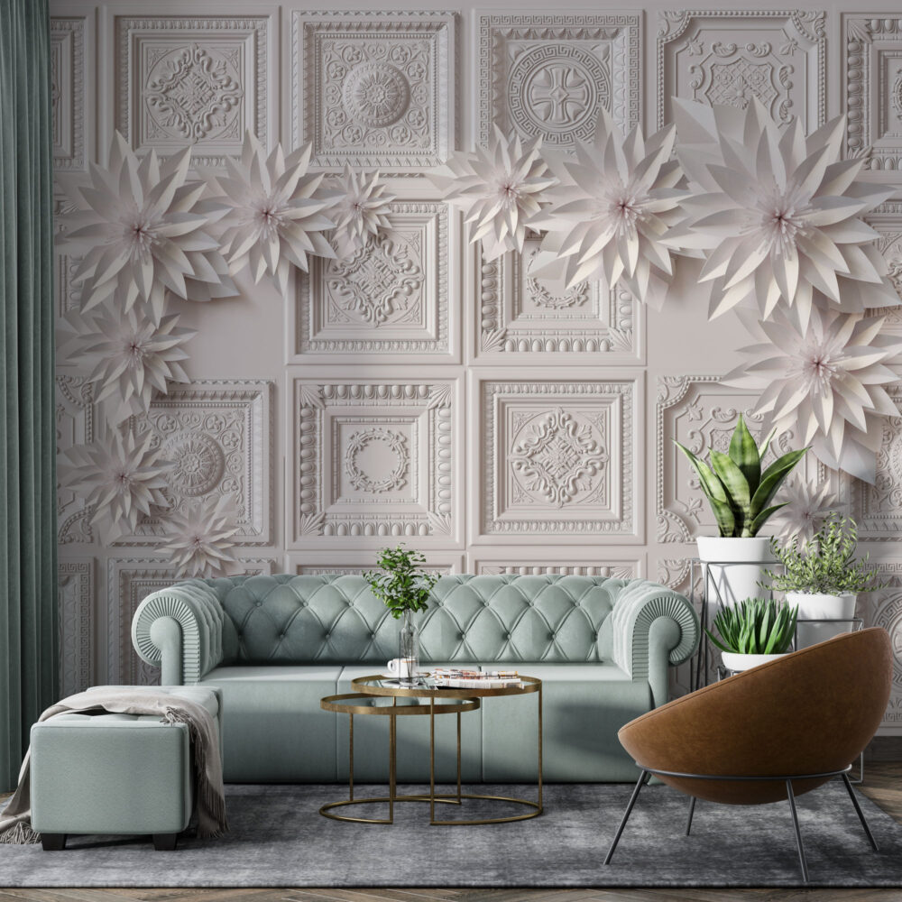 3D Desenli Duvar Panelleri ve Çiçekler Duvar Kağıdı