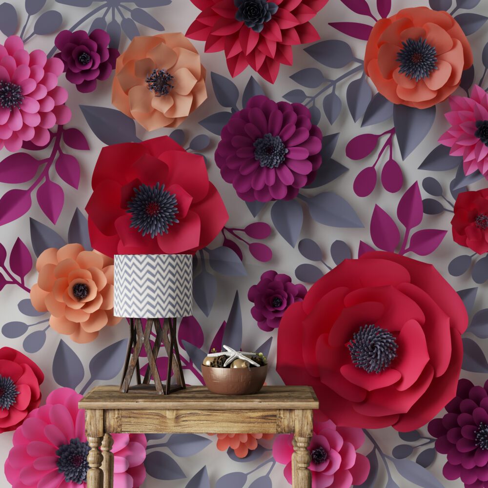 3D Renkli Çiçekler Duvar Kağıdı