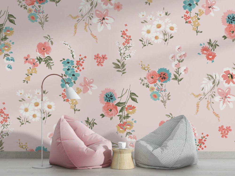 Soft Çizgisel Bahar Dalı Çiçekler Duvar Kağıdı
