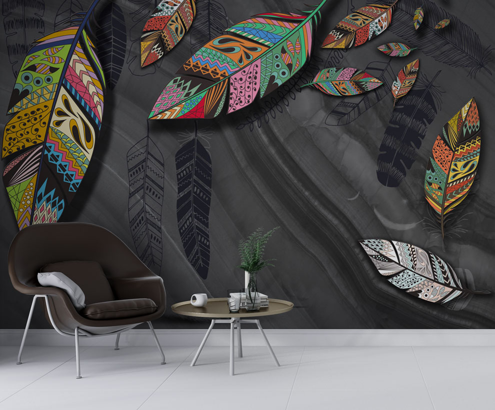3D Büyük Desenli Yapraklar Duvar Kağıdı