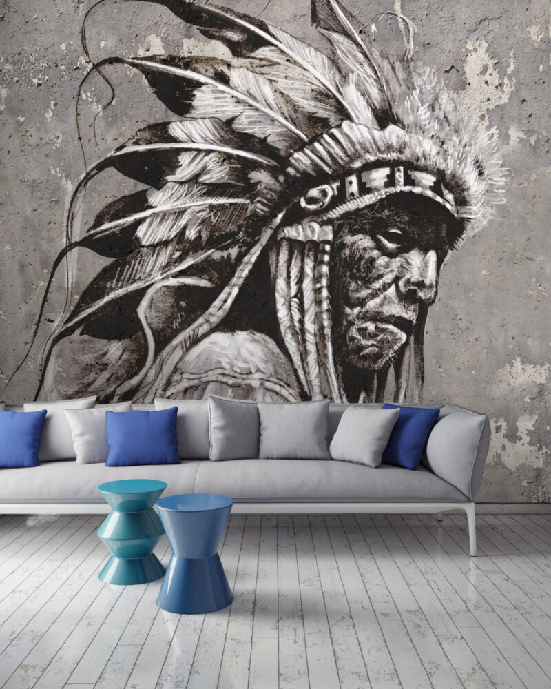 Siyah Beyaz Kızılderili Portresi Duvar Kağıdı