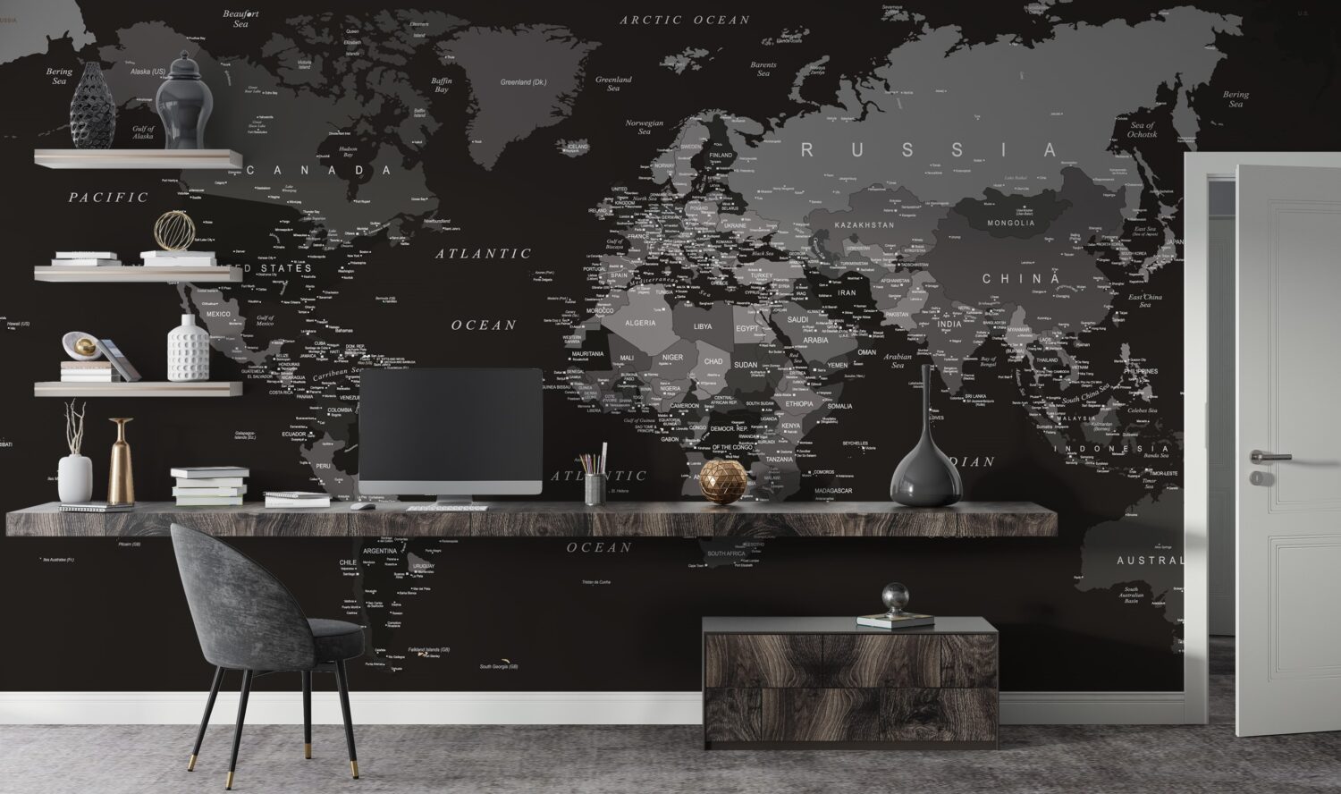 Siyah Arkaplanlı Dünya Haritası Duvar Kağıdı