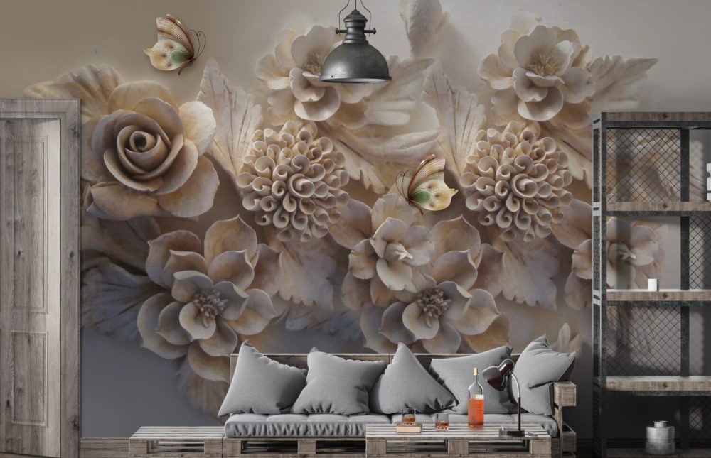 3D Güller ve Çiçekler Duvar Kağıdı