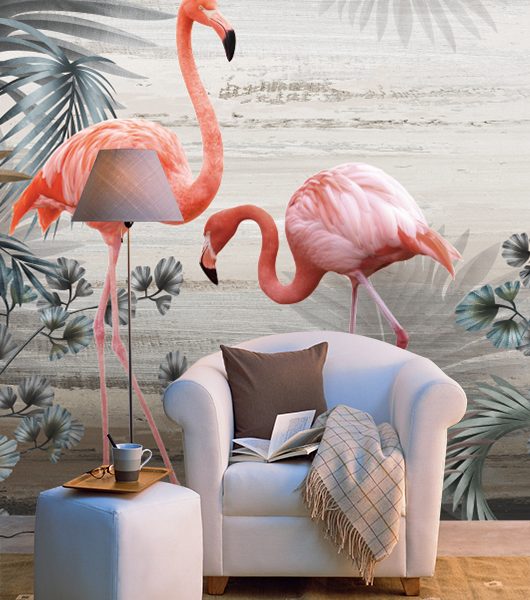 Flamingo Figürleri Tropikal Duvar Kağıdı